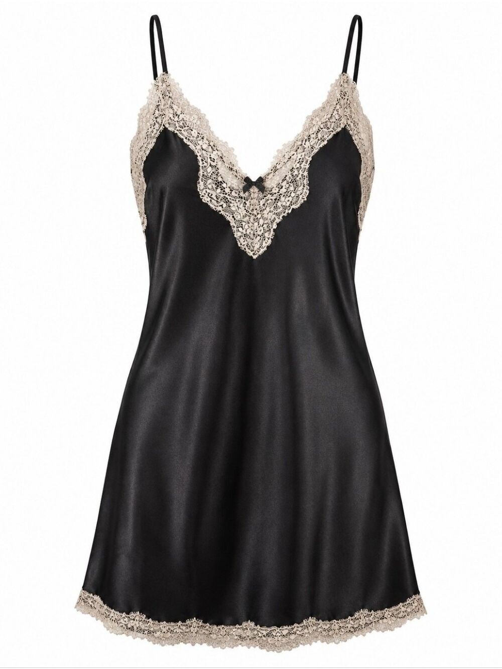 Victoria's Secret Black Satin Lace Trim Slip Dress / Chemise M - Picture 2 of 7
